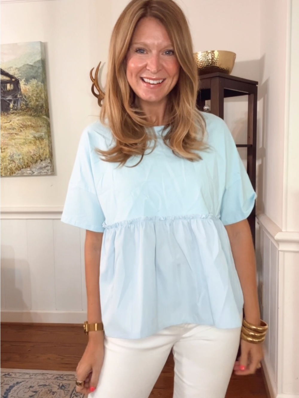Amazon Light Blue Short Sleeve Peplum Top